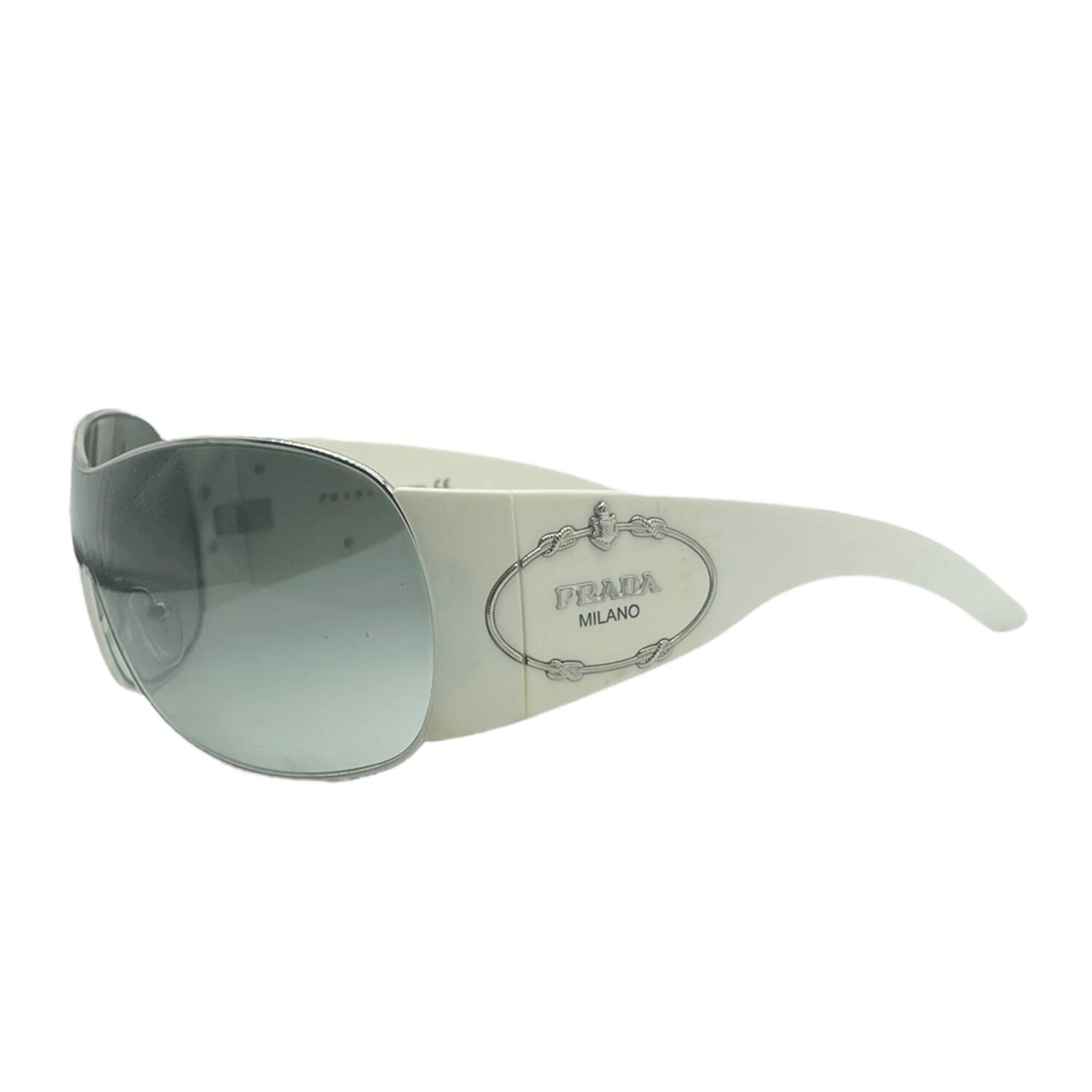 Vintage Prada Rimless Visor Sunglasses in White | NITRYL