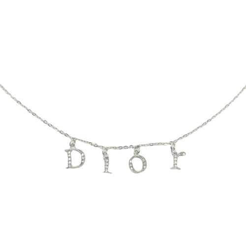 Vintage Dior Diamante Spellout Necklace in Silver | NITRYL