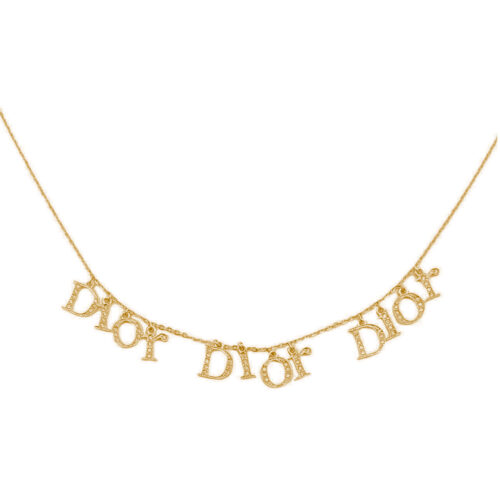 Vintage Dior Diamante Spellout Necklace in Gold | NITRYL