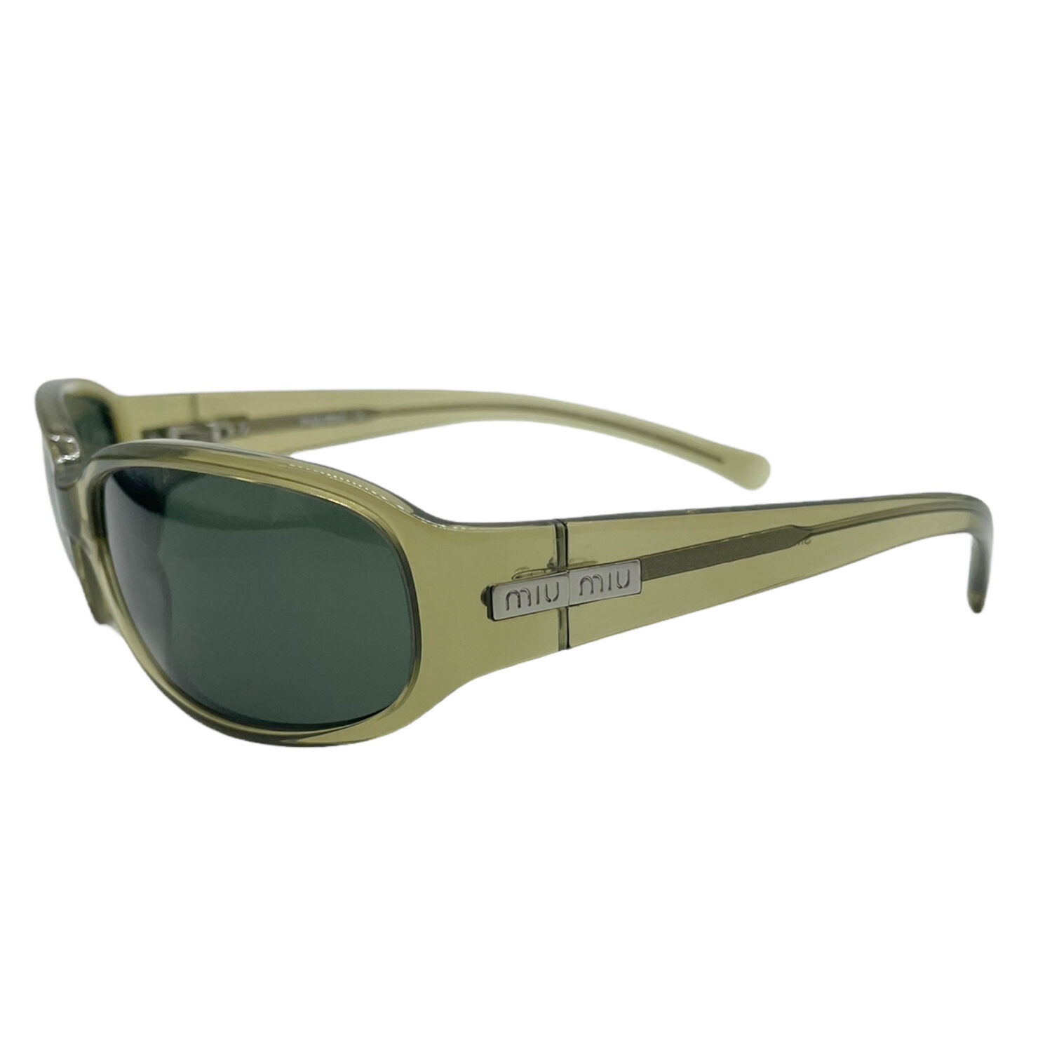 Vintage Miu Miu Chunky Translucent Sunglasses in Olive Green and Silver | NITRYL