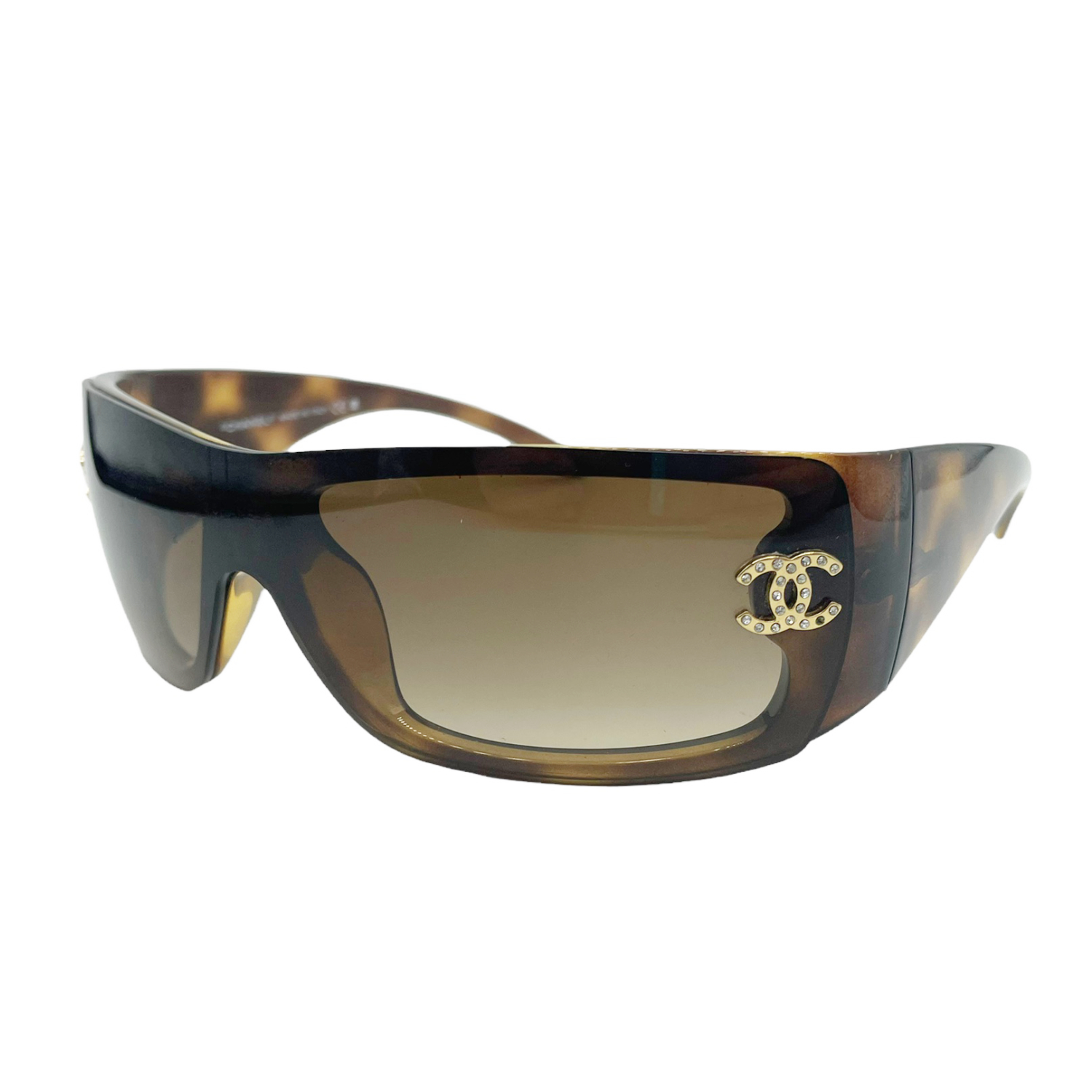 Chanel Diamante Chunky Shield Sunglasses in Tortoiseshell Brown Nitryl