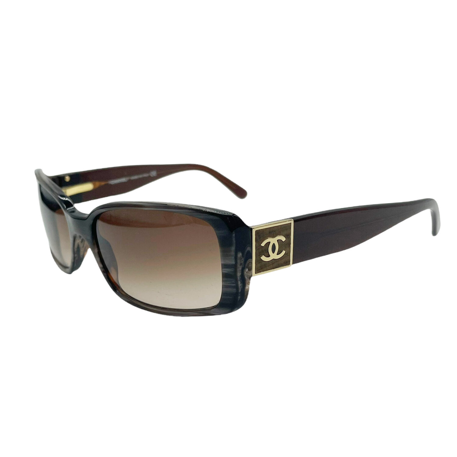 Vintage Chanel Chunky Logo Sunglasses in Tortoiseshell Brown and Gold | NITRYL