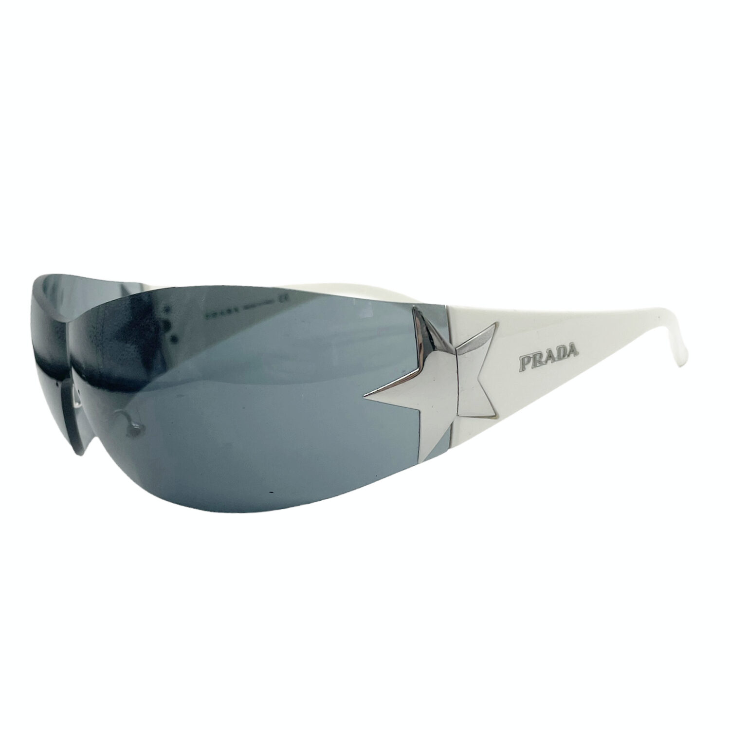 Vintage Prada Rimless Star Shield Sunglasses in White / Silver | NITRYL