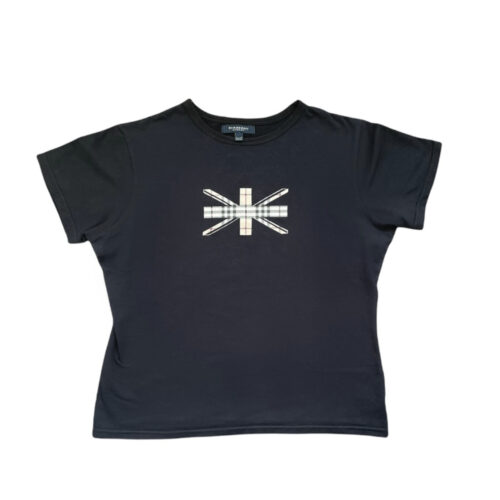 Vintage Burberry Nova Check Flag T-Shirt in Black Size M | NITRYL
