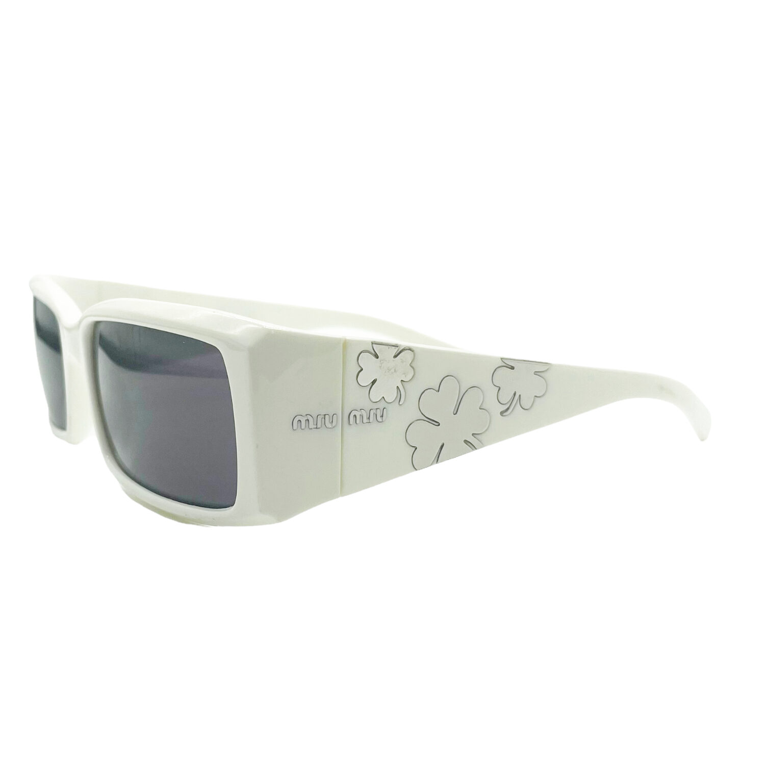 Vintage Miu Miu Chunky Logo Leaf Sunglasses in White and Silver | NITRYL