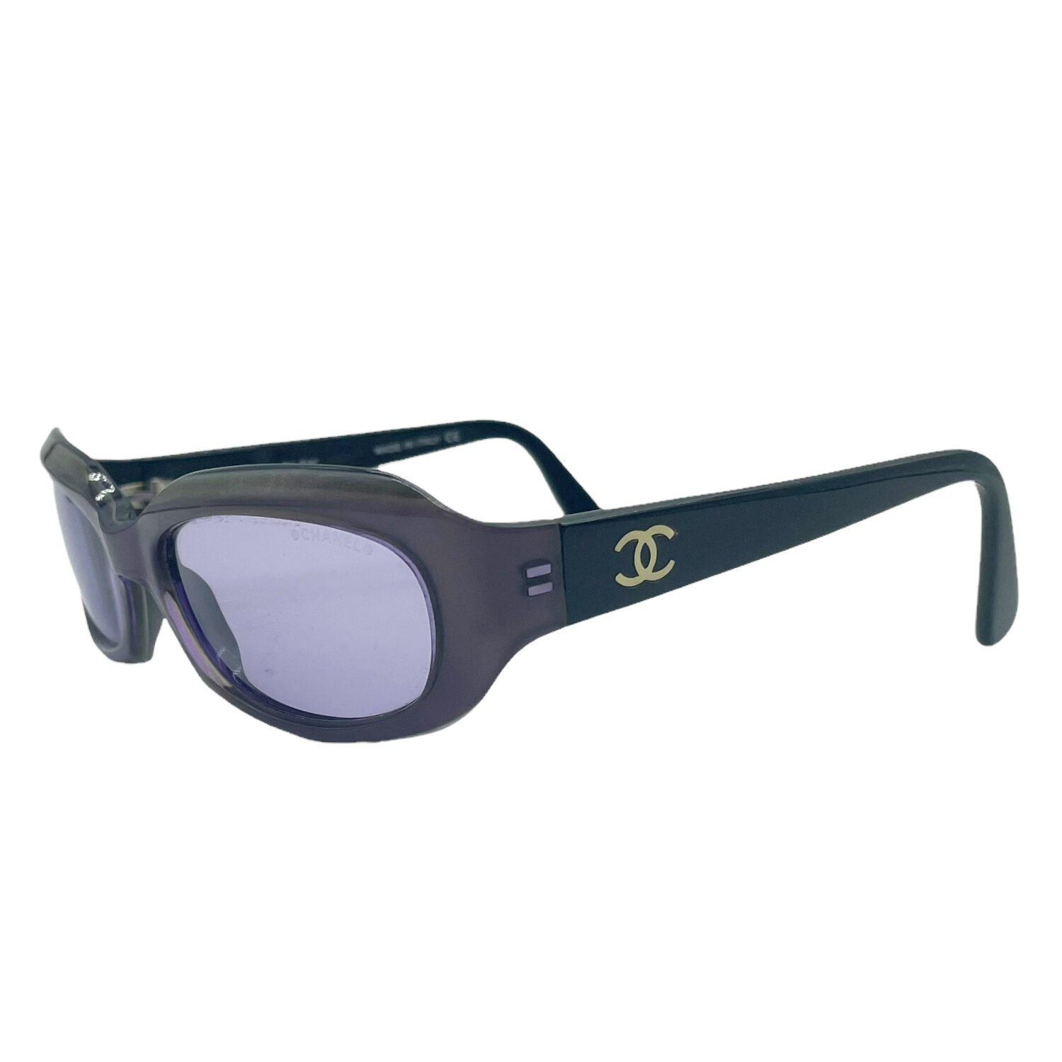 Vintage Chanel Chunky Sunglasses in Purple and Gold | NITRYL