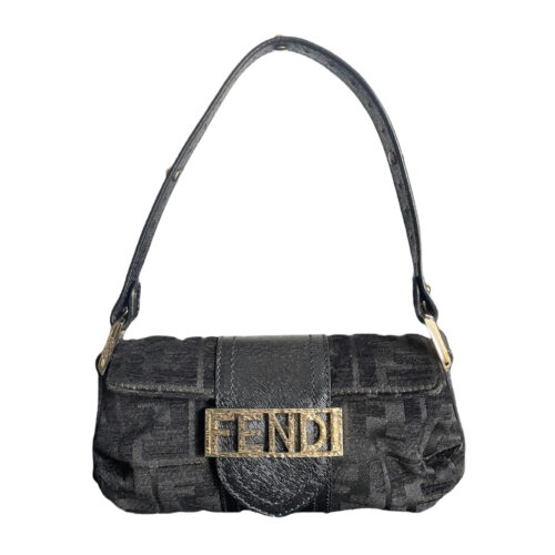 Vintage Fendi Monogram Velvet Mini Shoulder Bag in Black / Gold | NITRYL