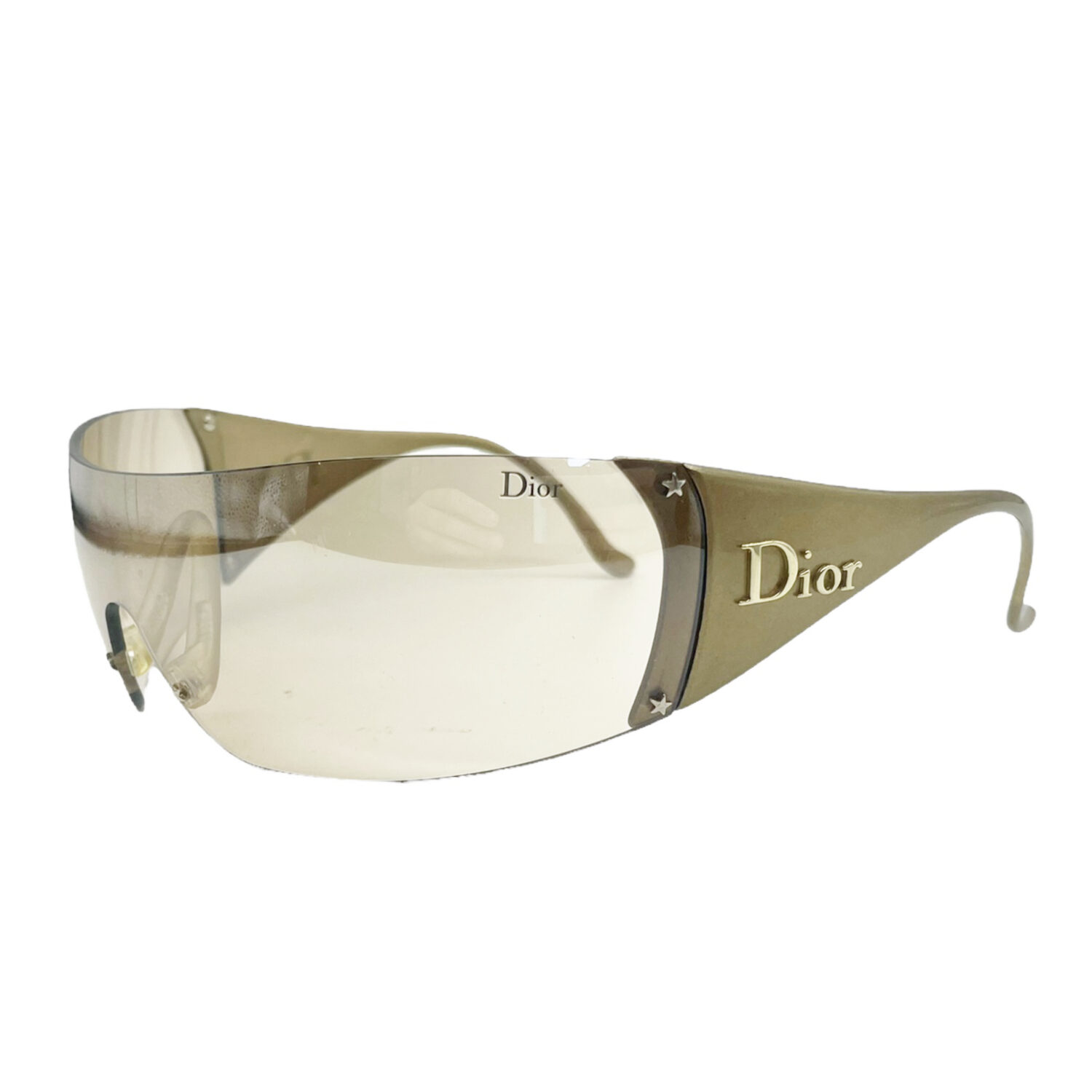 Vintage Dior Rimless Ski Shield Sunglasses in Gold | NITRYL