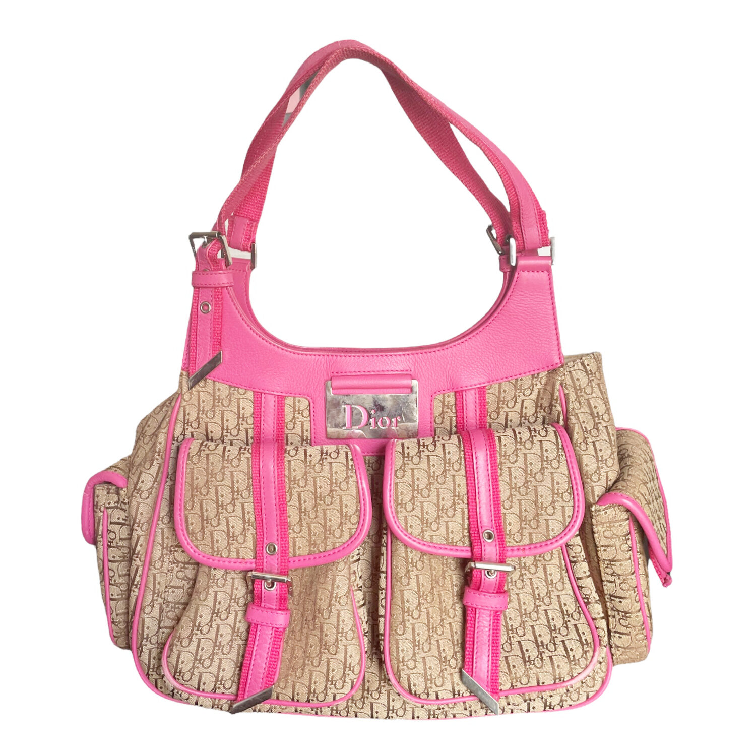 Vintage Dior Monogram Pocket Shoulder Bag in Beige / Pink | NITRYL
