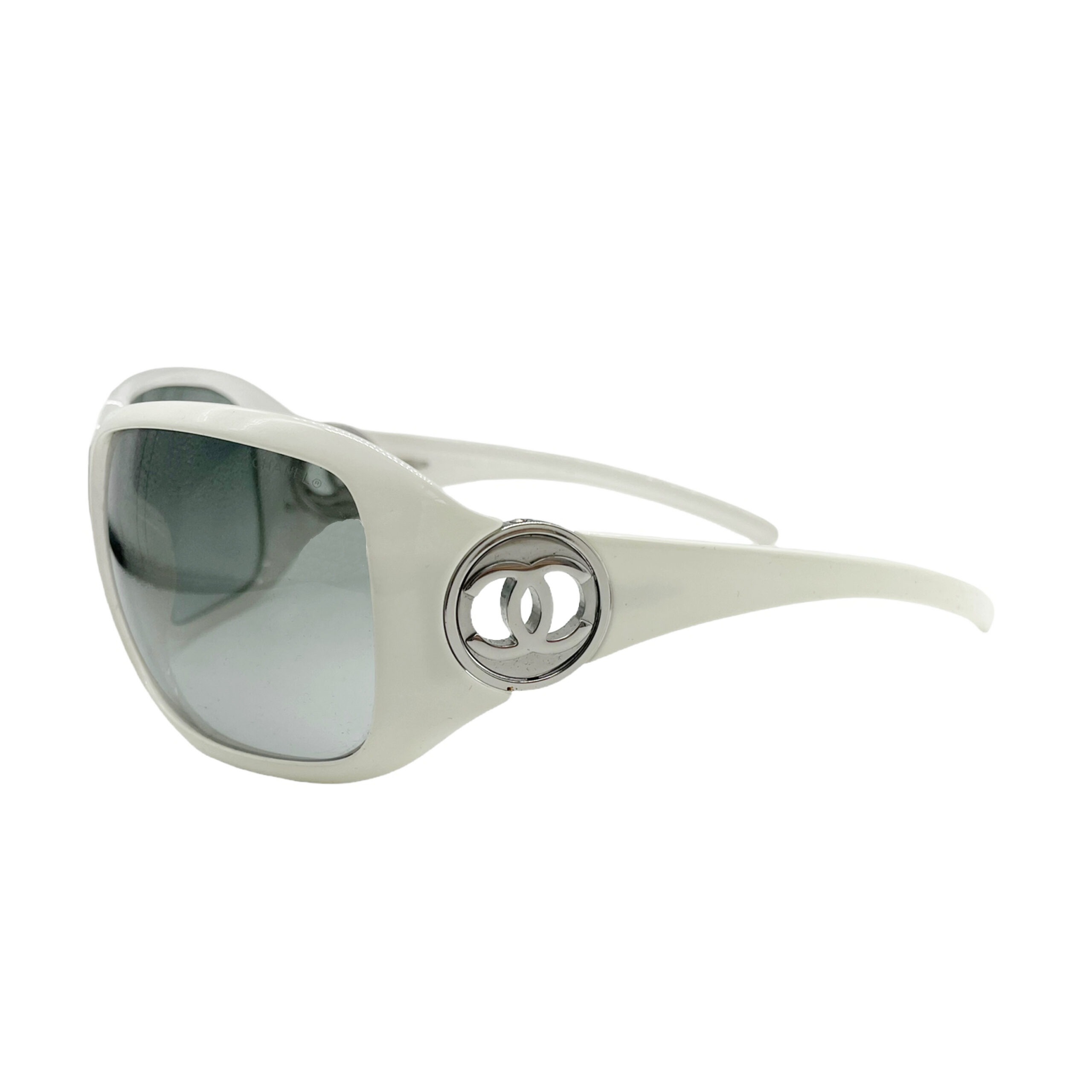 Chanel Chunky Logo Oversized Sunglasses in White / Silver