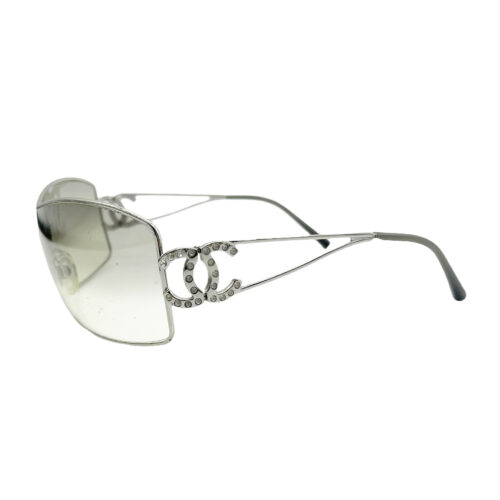Vintage Chanel Diamante Shield Sunglasses in Silver | NITRYL