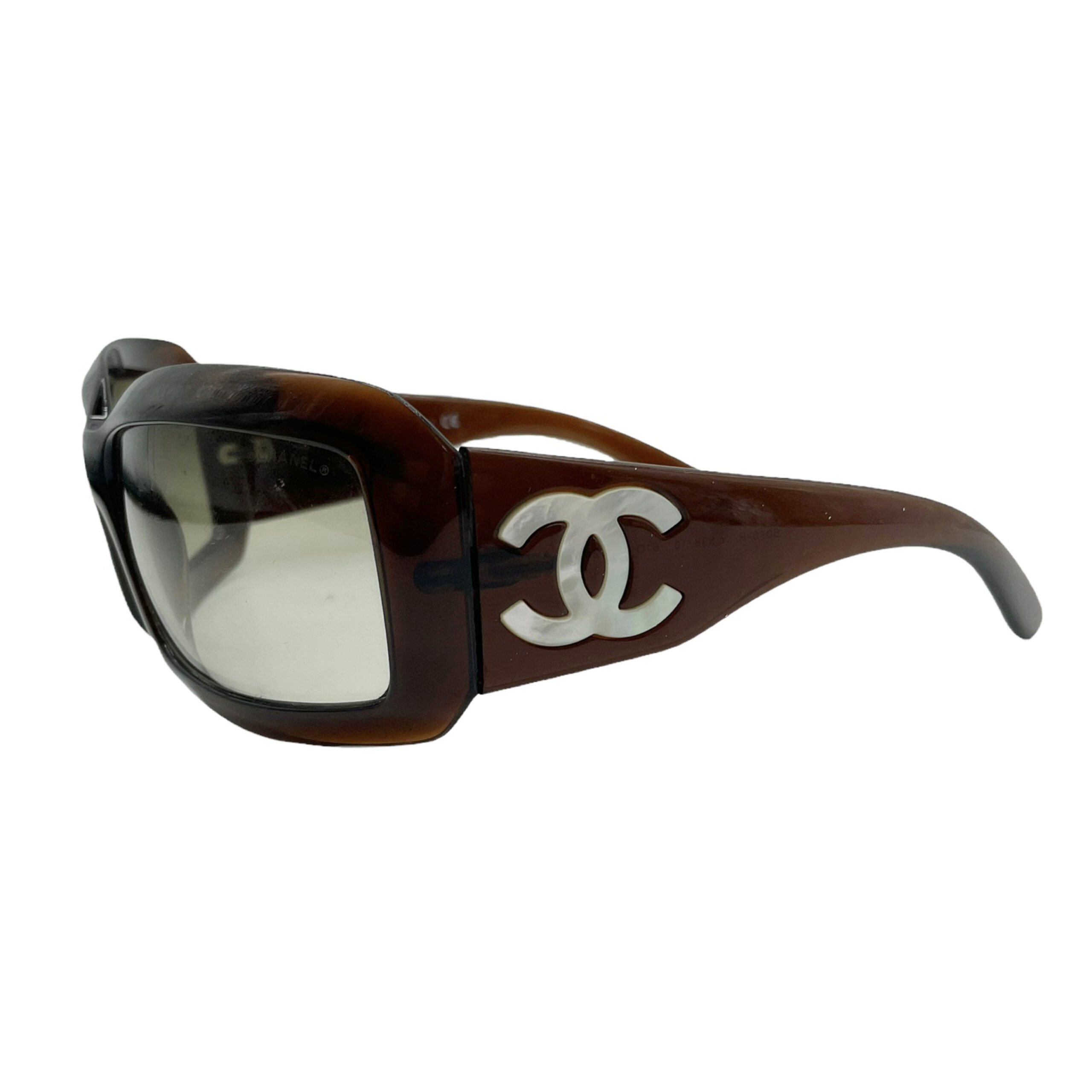 Chanel Chunky Pearl Logo Sunglasses in Brown