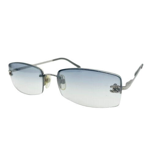 Vintage Chanel Diamante Rimless Ombre Sunglasses in Baby Blue / Silver | NITRYL