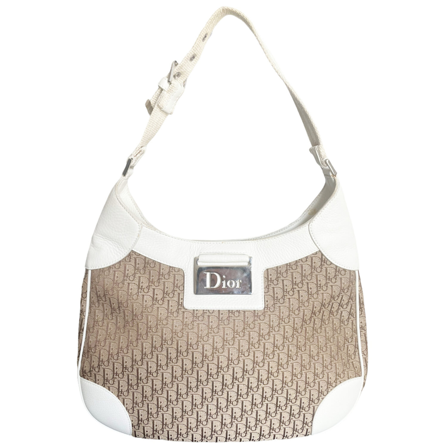 Vintage Dior Monogram Shoulder Bag in Beige / White | NITRYL