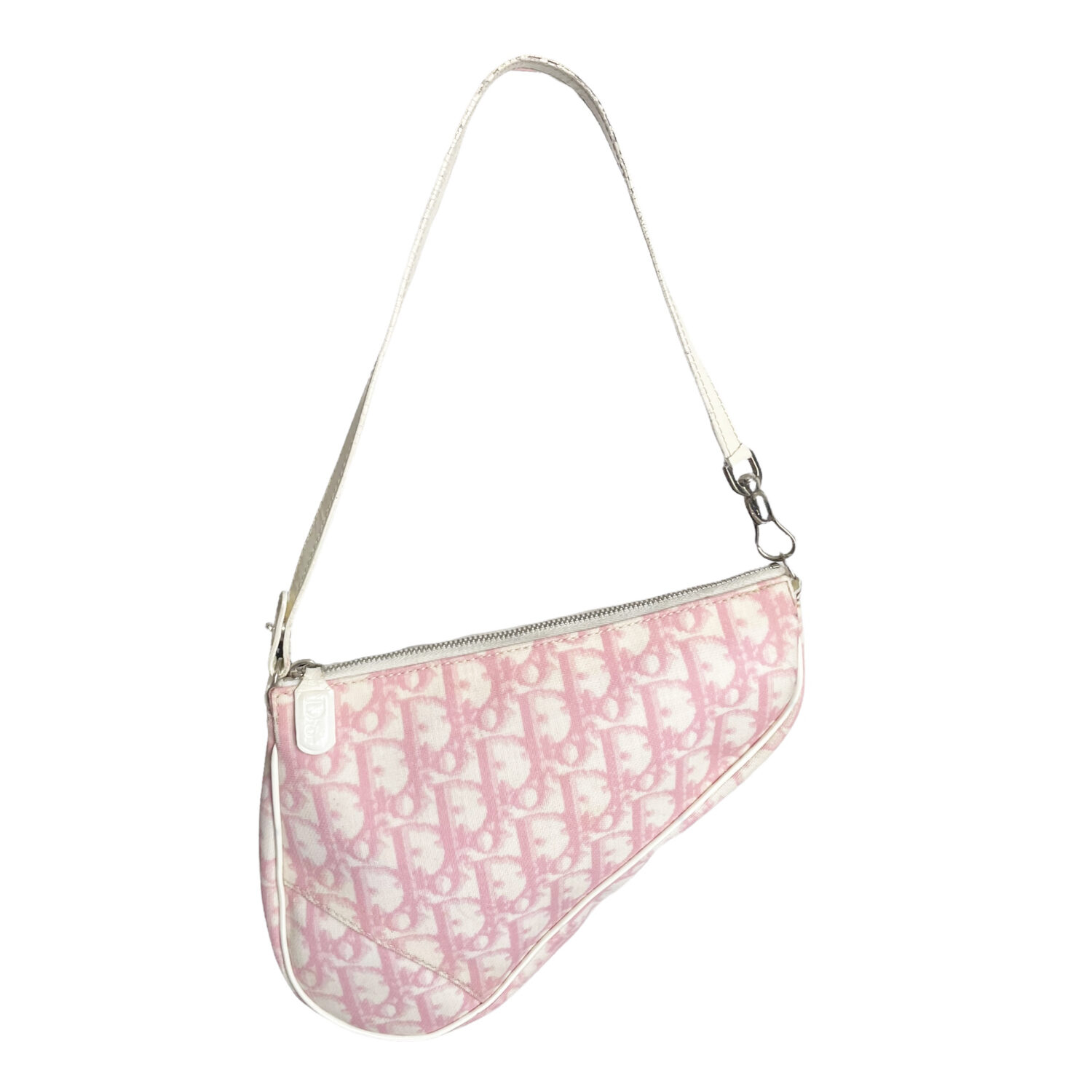 Vintage Dior Monogram Mini Saddle Bag in Baby Pink / White | NITRYL