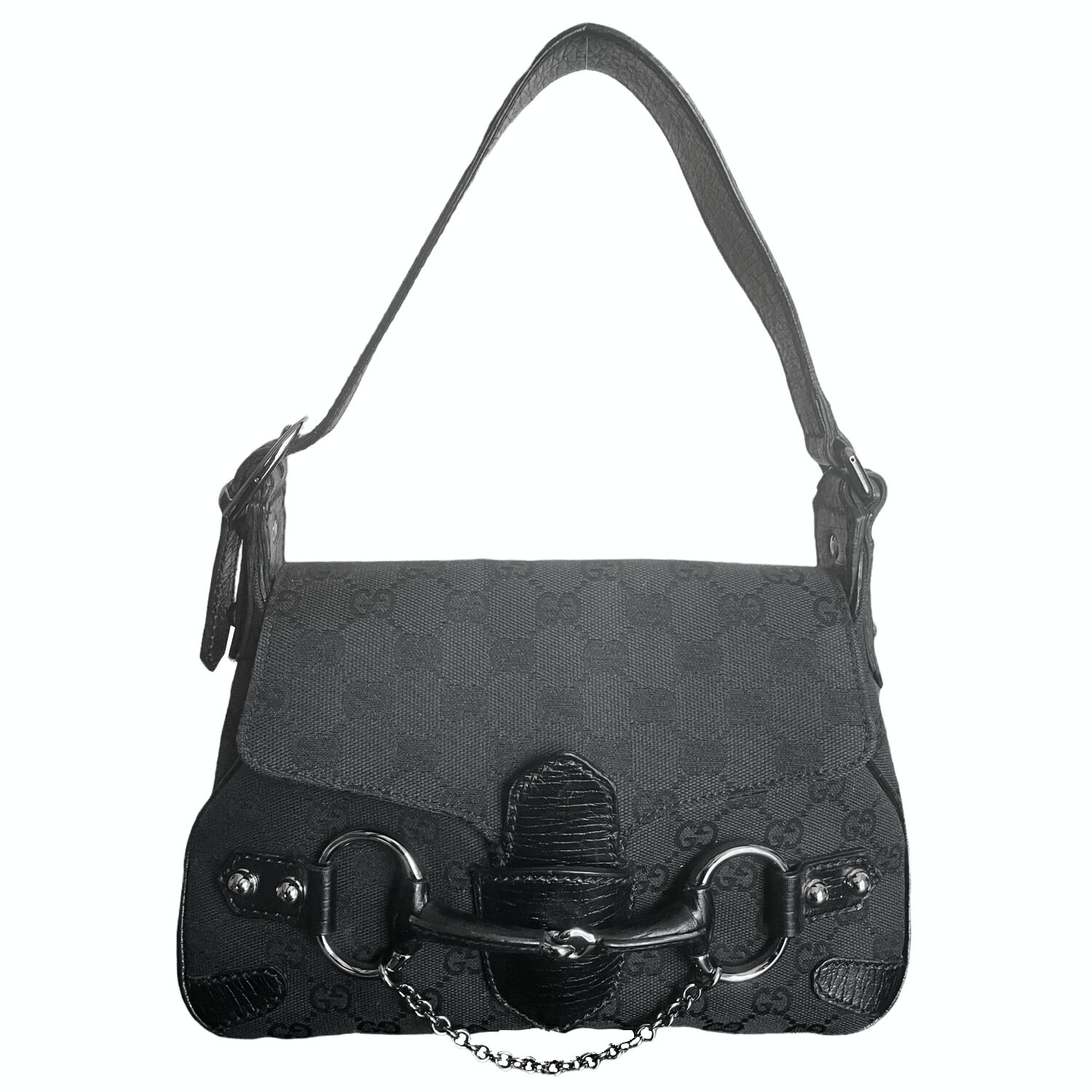 Vintage Gucci Monogram Horsebit Mini Shoulder Bag in Black | NITRYL