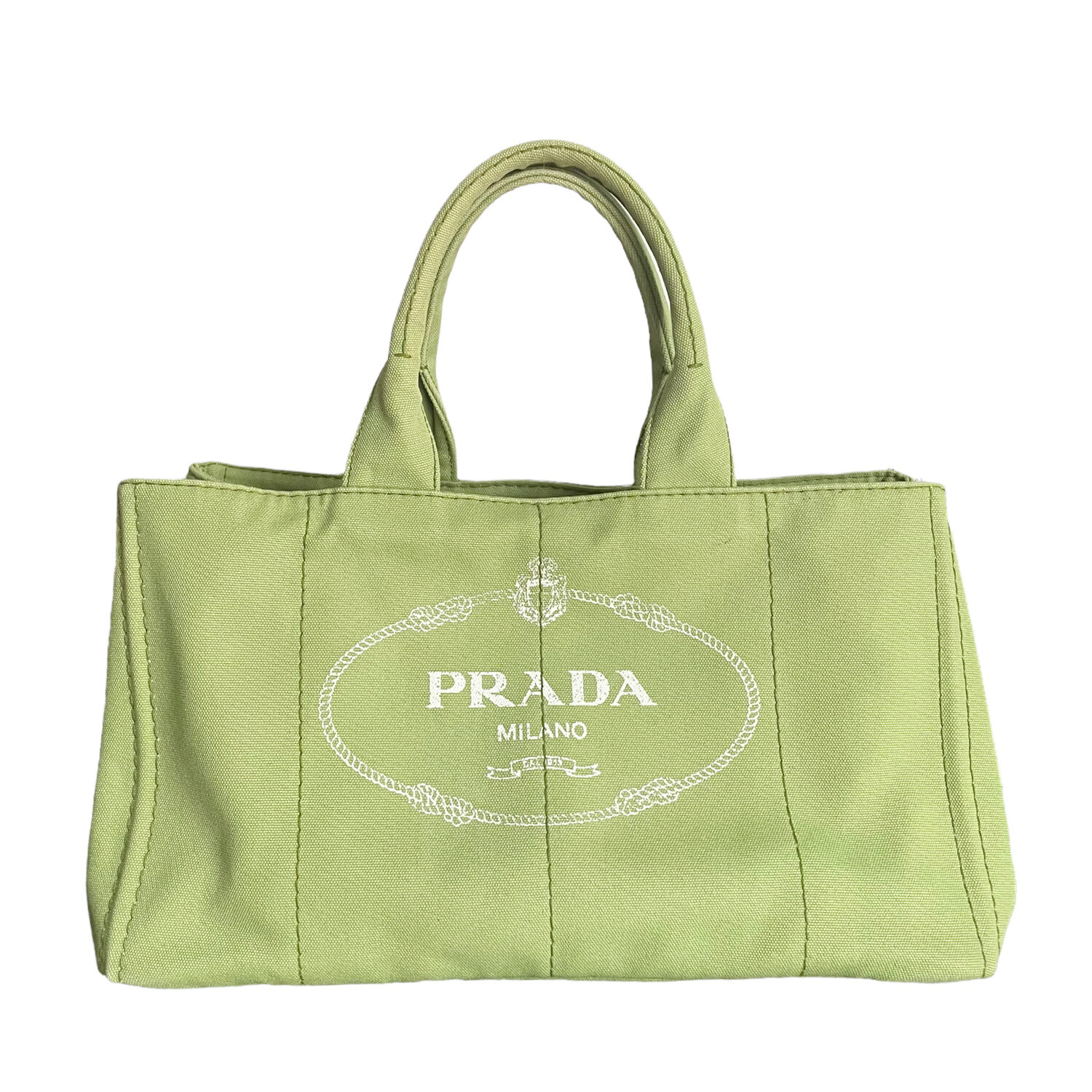 Vintage Prada Logo Canvas Canapa Tote in Green | NITRYL