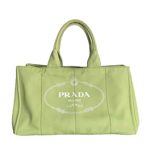 Vintage Prada Logo Canvas Canapa Tote in Green | NITRYL