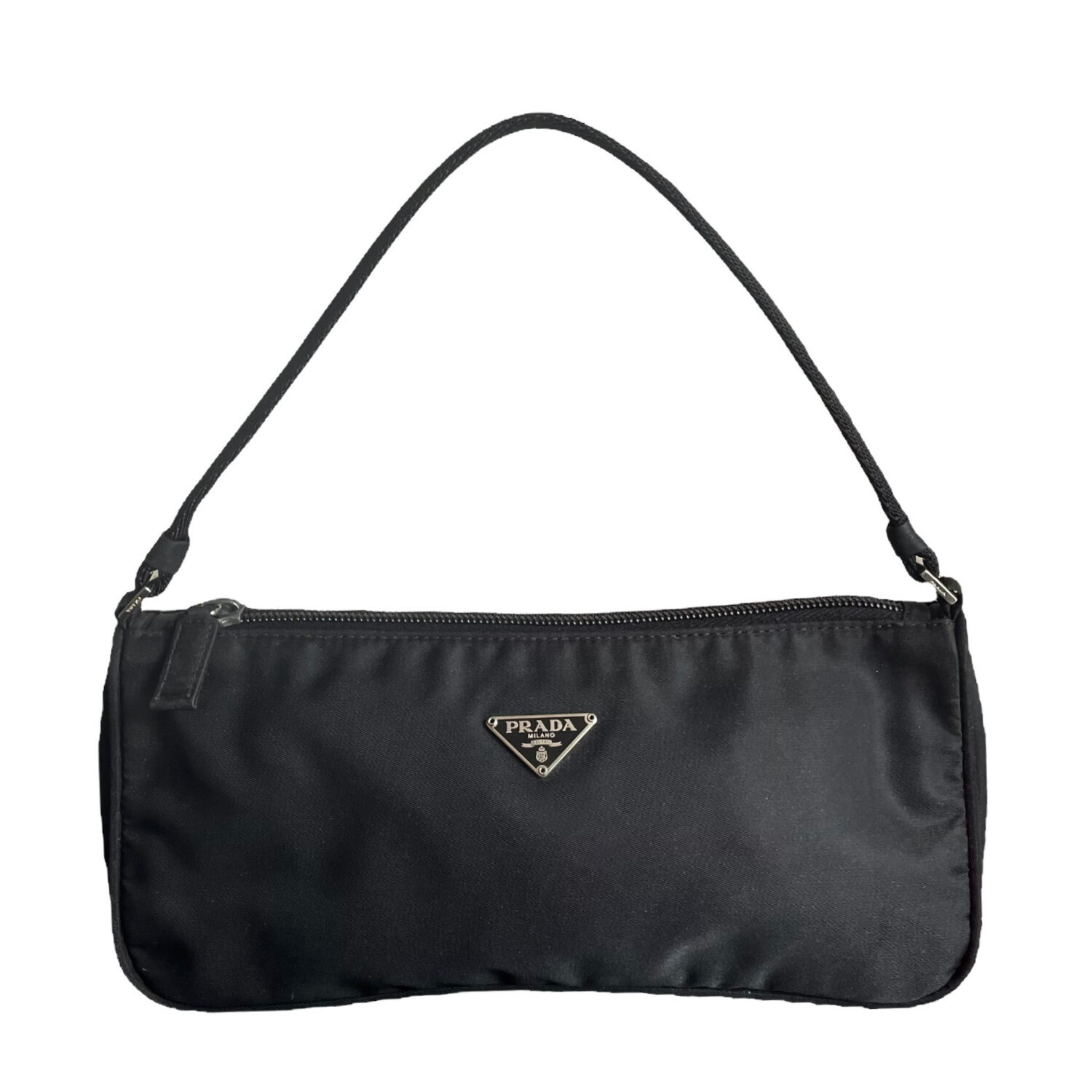 Vintage Prada Nylon Baguette Shoulder Bag in Black | NITRYL