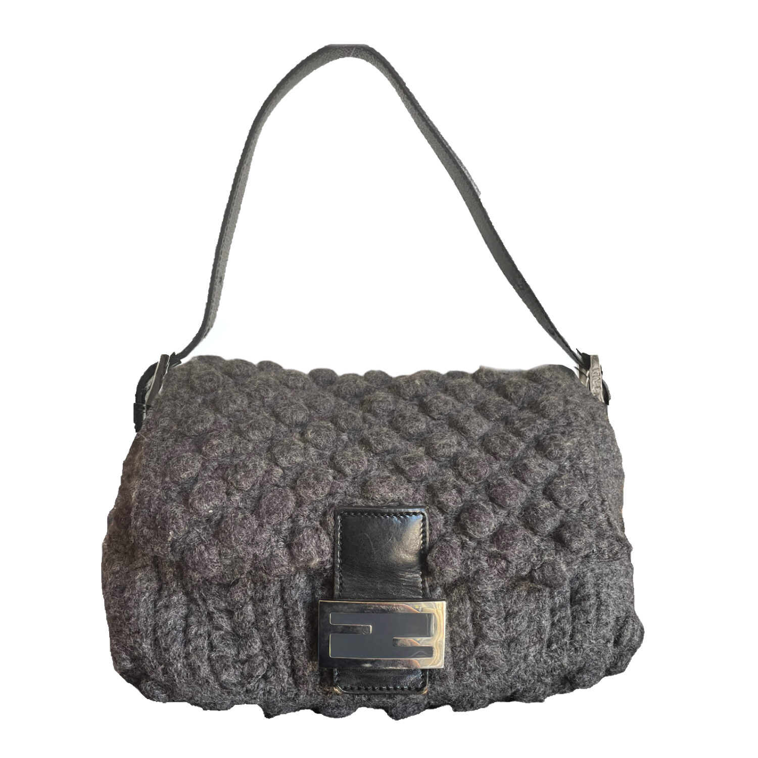 Vintage Fendi Crochet Knitted Mama Baguette in Grey | NITRYL