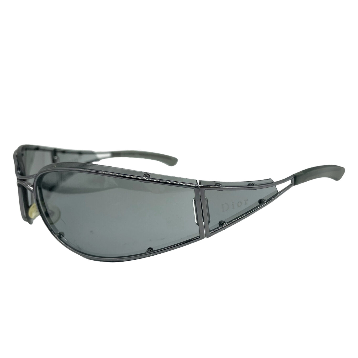 Vintage Dior RImless Wraparound Translucent Shield Sunglasses in Grey/Black | NITRYL