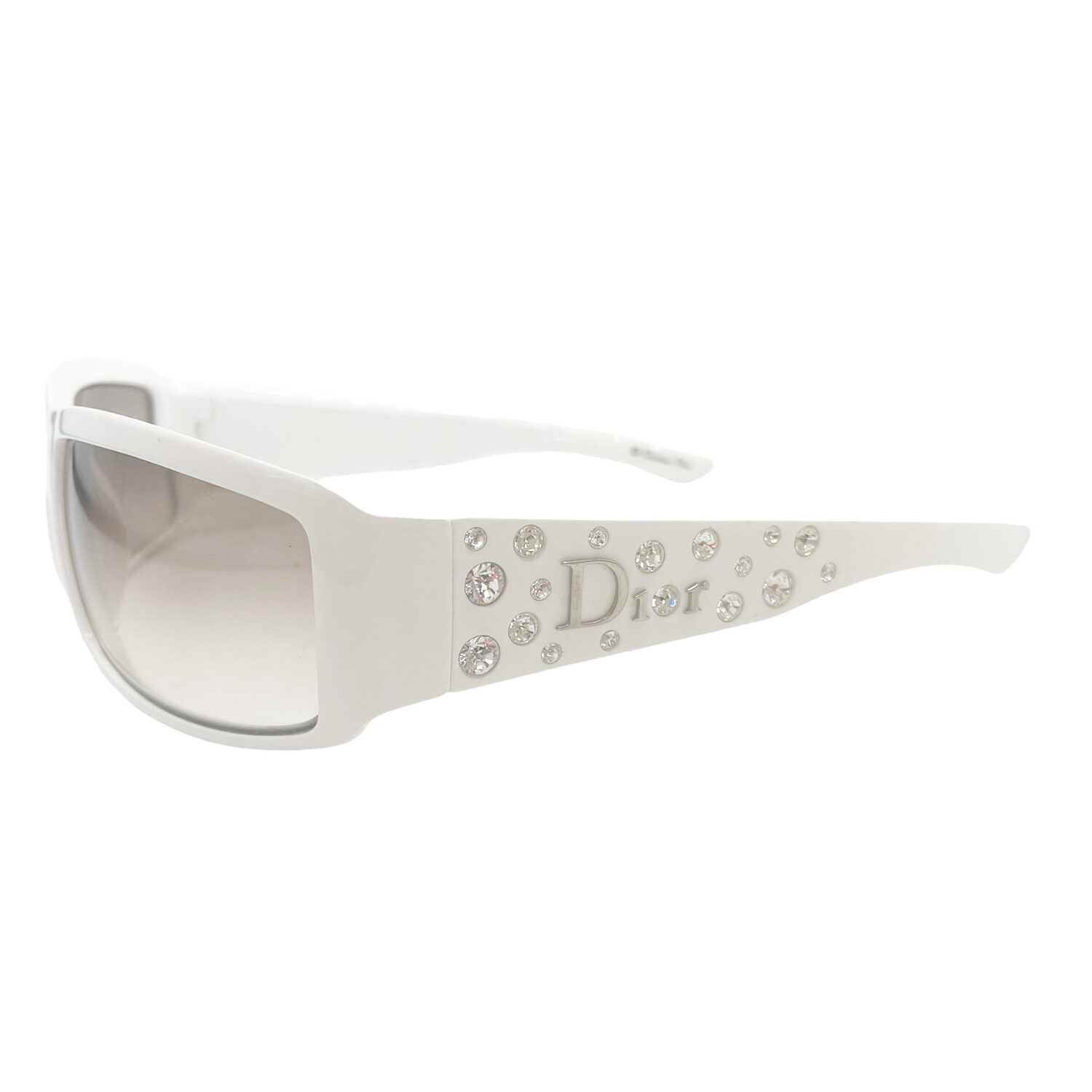 Vintage Dior Diamante Crystal Chunky Sunglasses in White | NITRYL