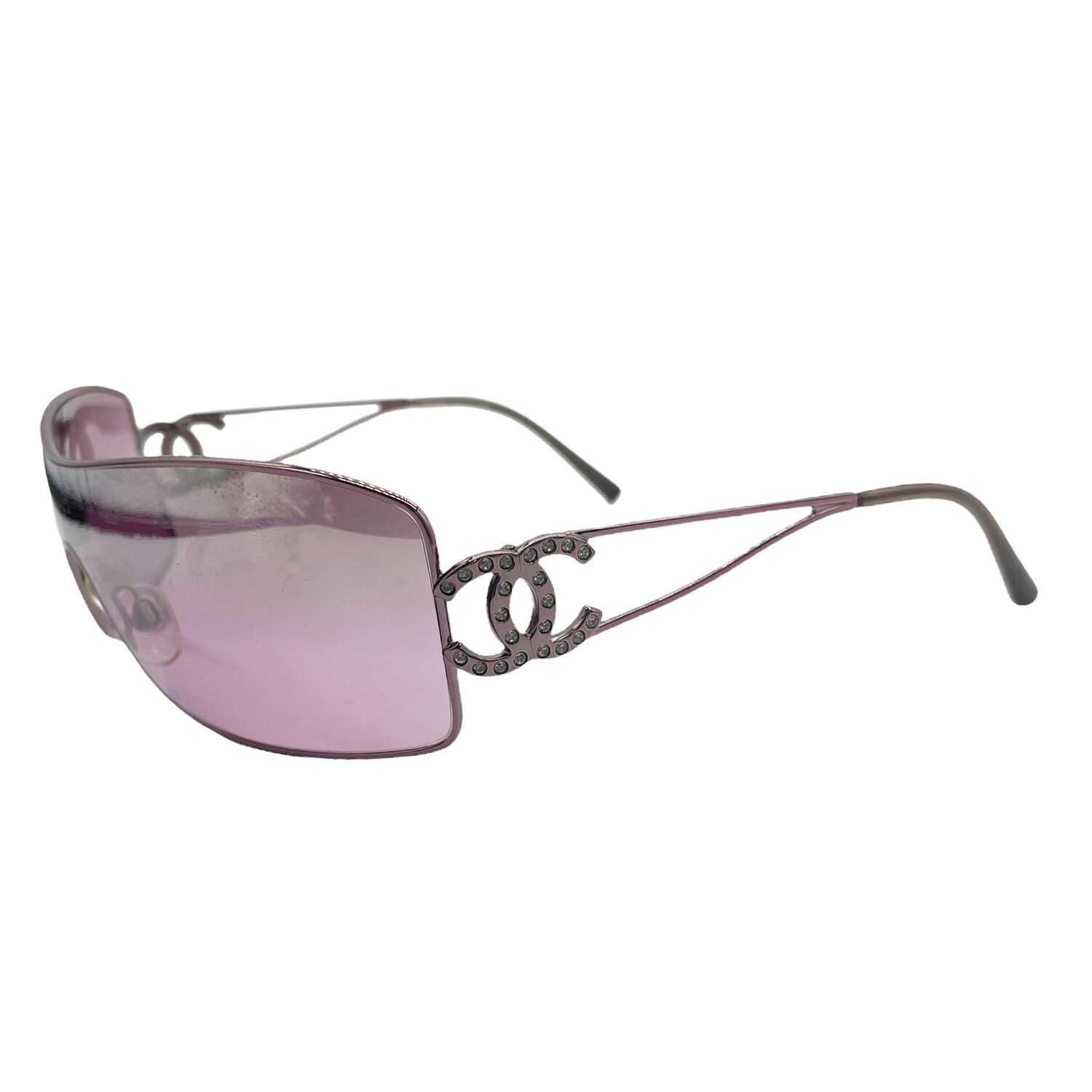 Vintage Chanel Diamante Rimless Visor Sunglasses in Purple / Pink | NITRYL