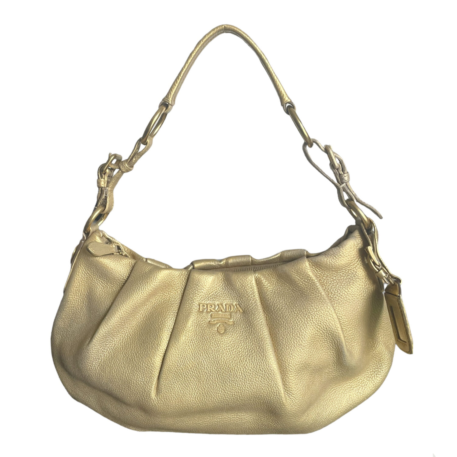 Vintage Prada Leather Shoulder Bag in Gold | NITRYL