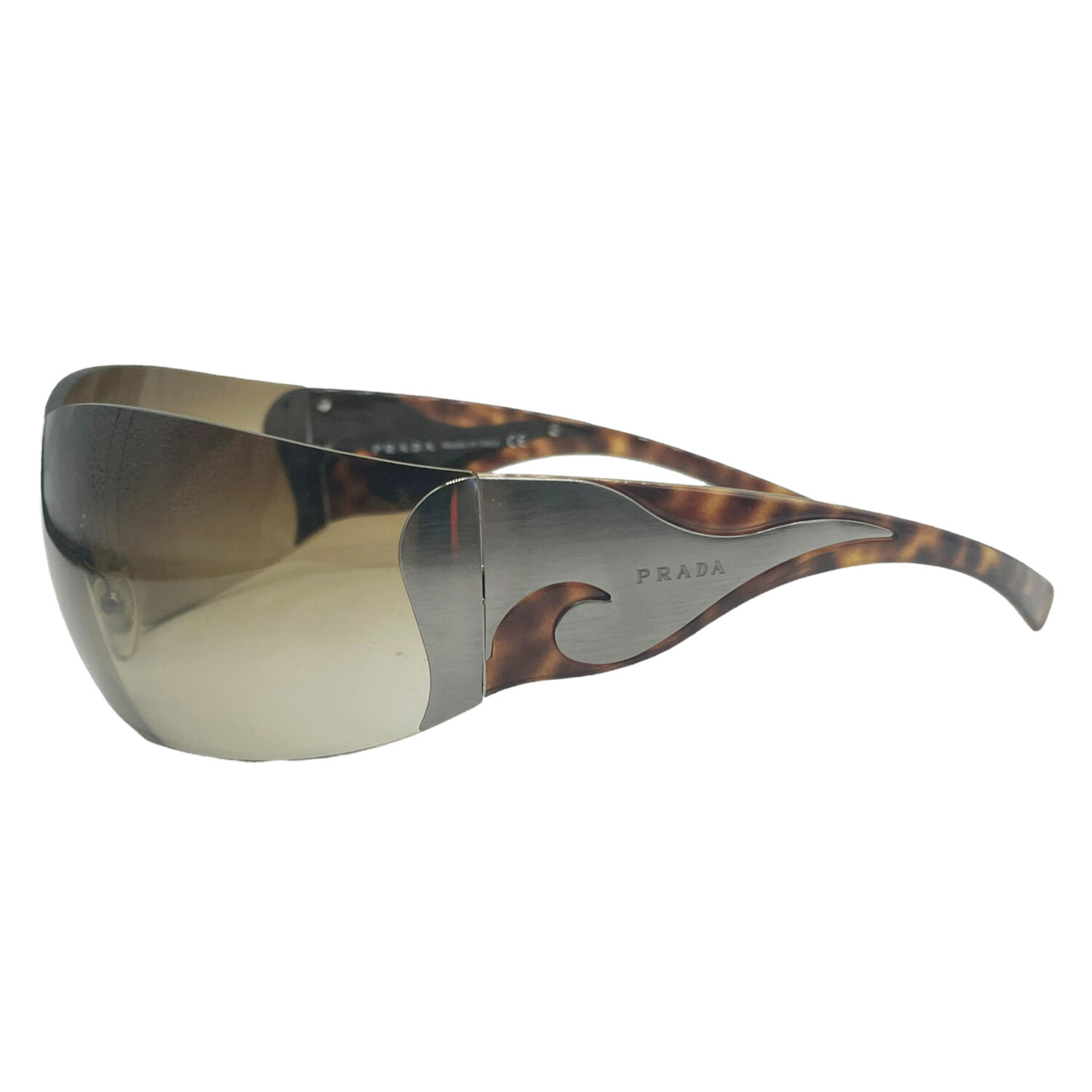 Vintage Prada Tribal Flame Shield Sunglasses in Tortoiseshell Brown | NITRYL