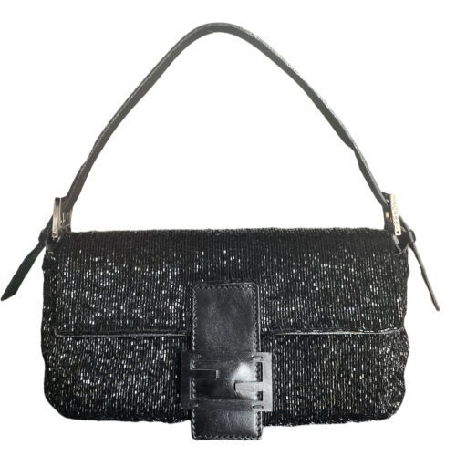 Vintage Fendi Beaded Baguette Shoulder Bag in Black | NITRYL