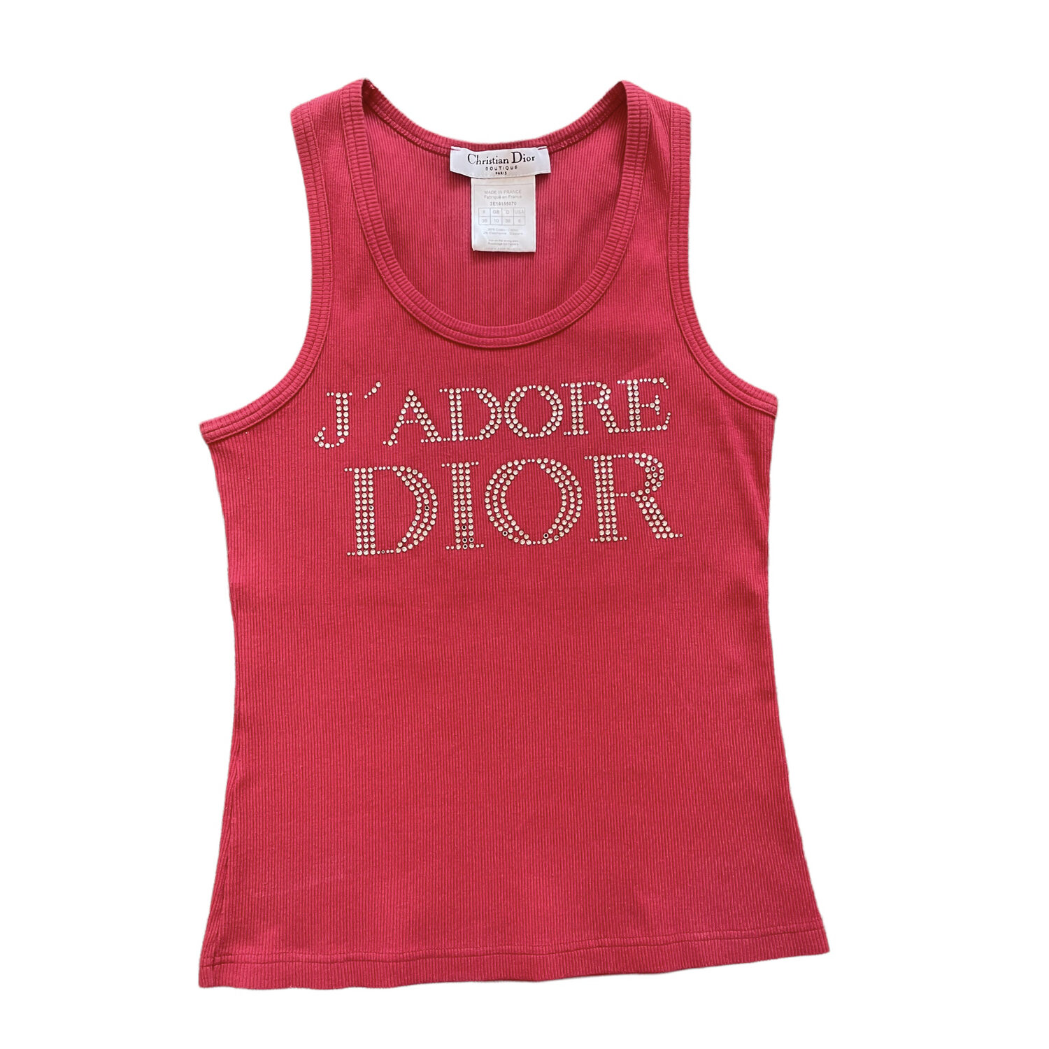 Vintage Dior J'Adore Diamante Vest Tank Top in Pink / Red | NITRYL