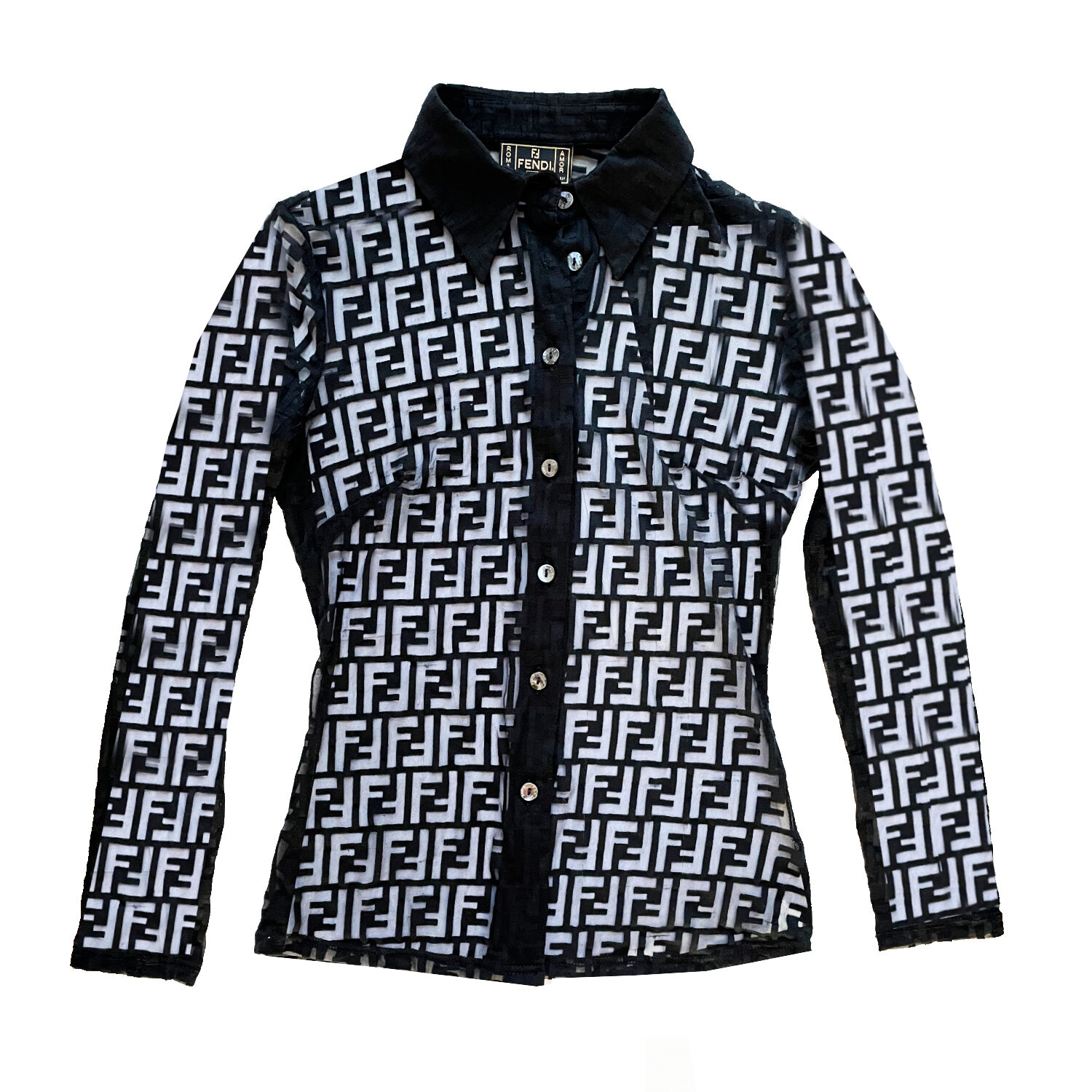 Vintage Fendi Monogram Sheer Blouse Shirt in Black Size S | NITRYL