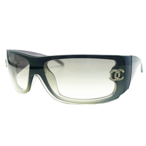 Vintage Chanel Diamante Shield Sunglasses in Silver | NITRYL