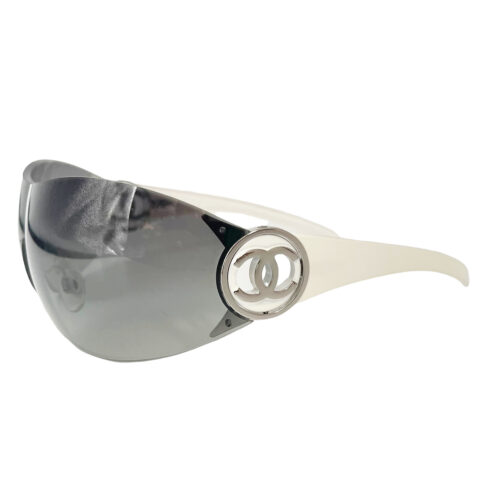 Vintage Chanel Rimless Shield Sunglasses in White | NITRYL