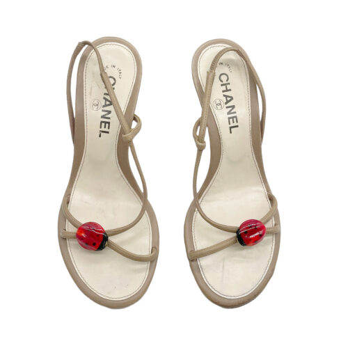 Vintage Chanel Ladybug Slingback Heeled Sandals in Beige UK 4 | NITRYL