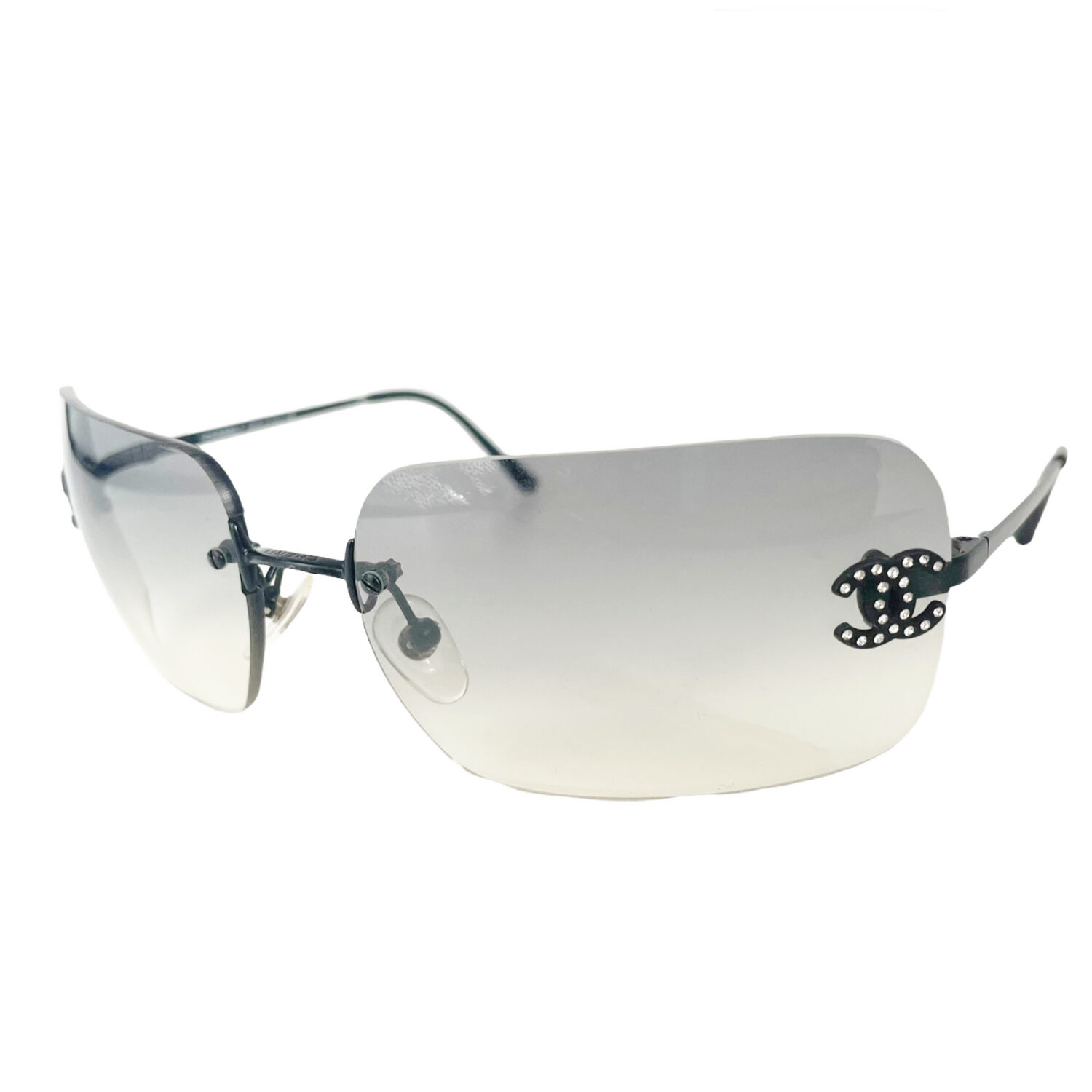Vintage Chanel Diamante Rimless Ombre Sunglasses in Grey | NITRYL