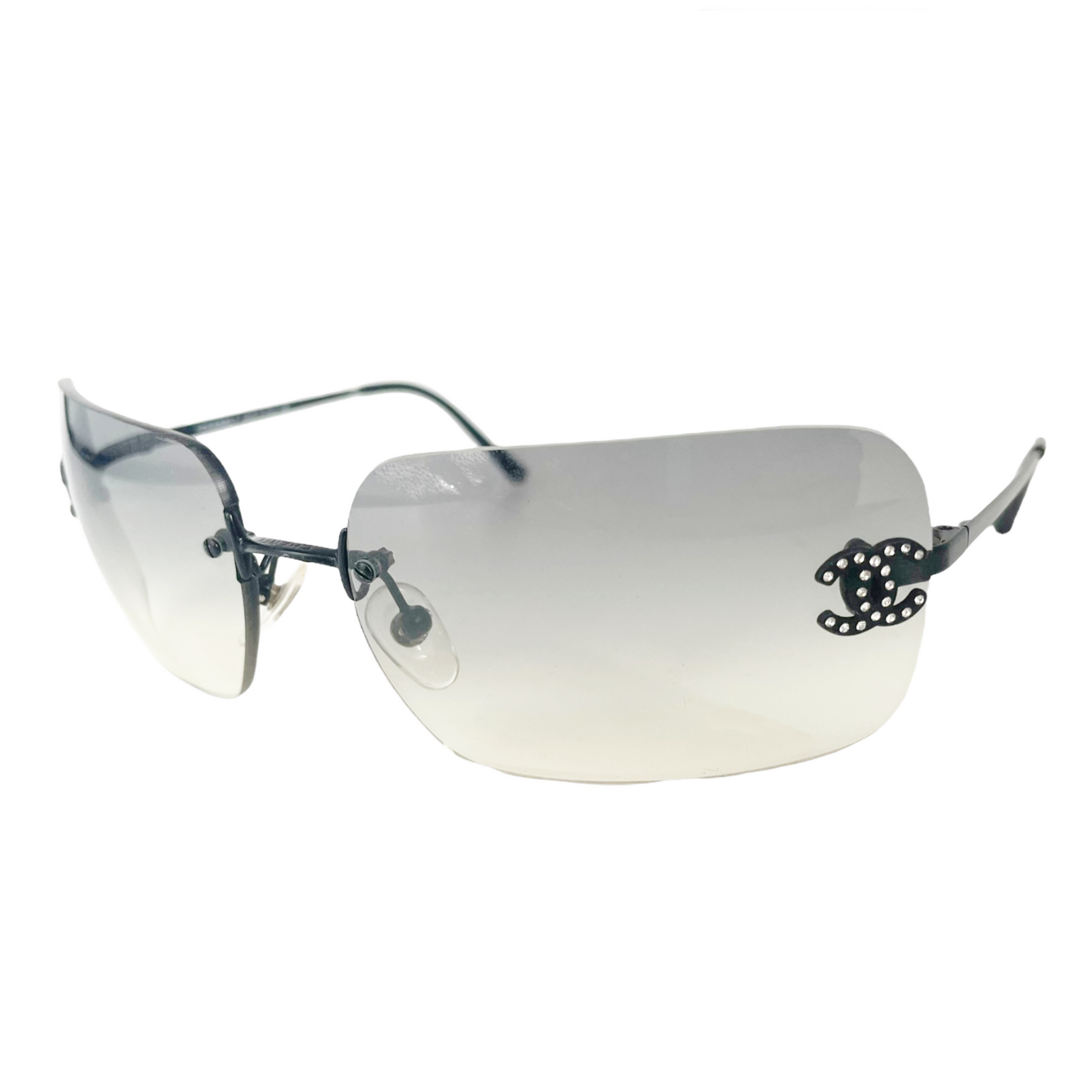 Chanel Diamante Rimless Ombre Sunglasses in Grey Nitryl