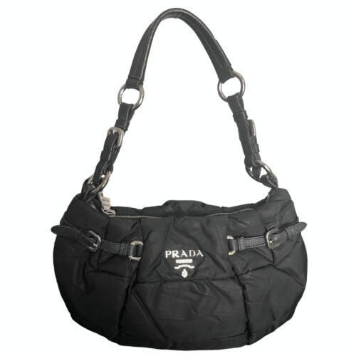 Vintage Prada Nylon Quilted Puffer Bag in Black / Silver | NITRYL