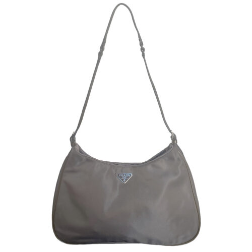Vintage Prada Satin Shoulder Bag in Taupe Brown | NITRYL