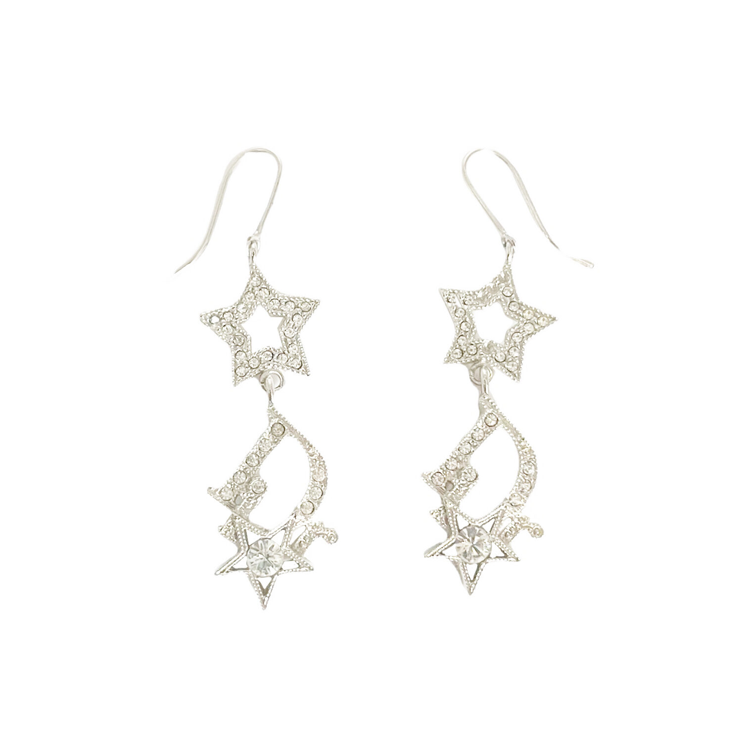 Vintage Dior Diamante Star Logo Earrings in Silver | NITRYL