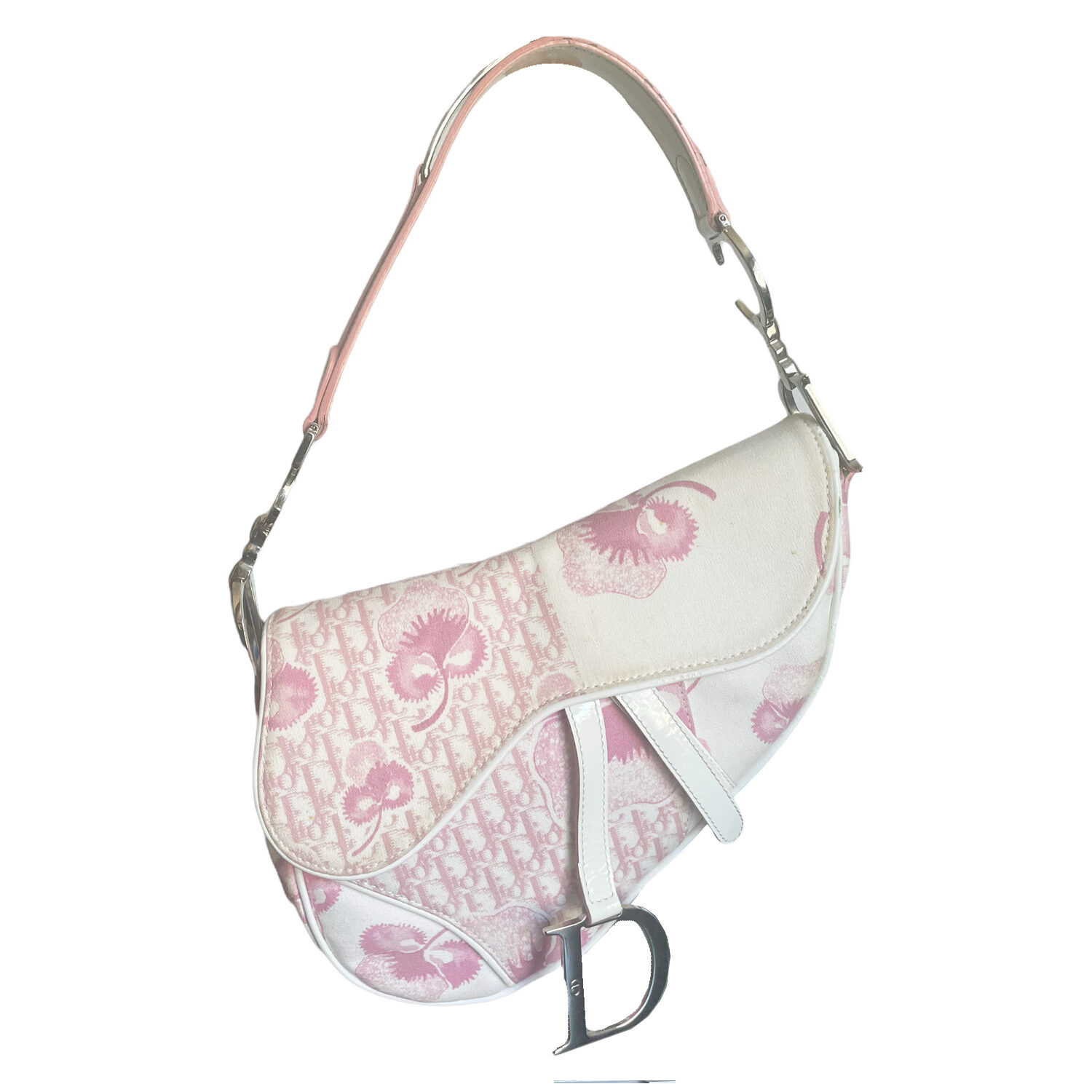 Vintage Dior Floral Cherry Blossom Saddle Bag in Baby Pink | NITRYL