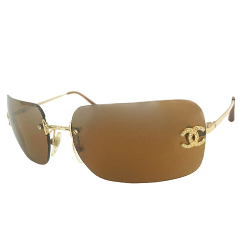 Vintage Chanel Diamante Rimless Sunglasses in Brown / Gold | NITRYL