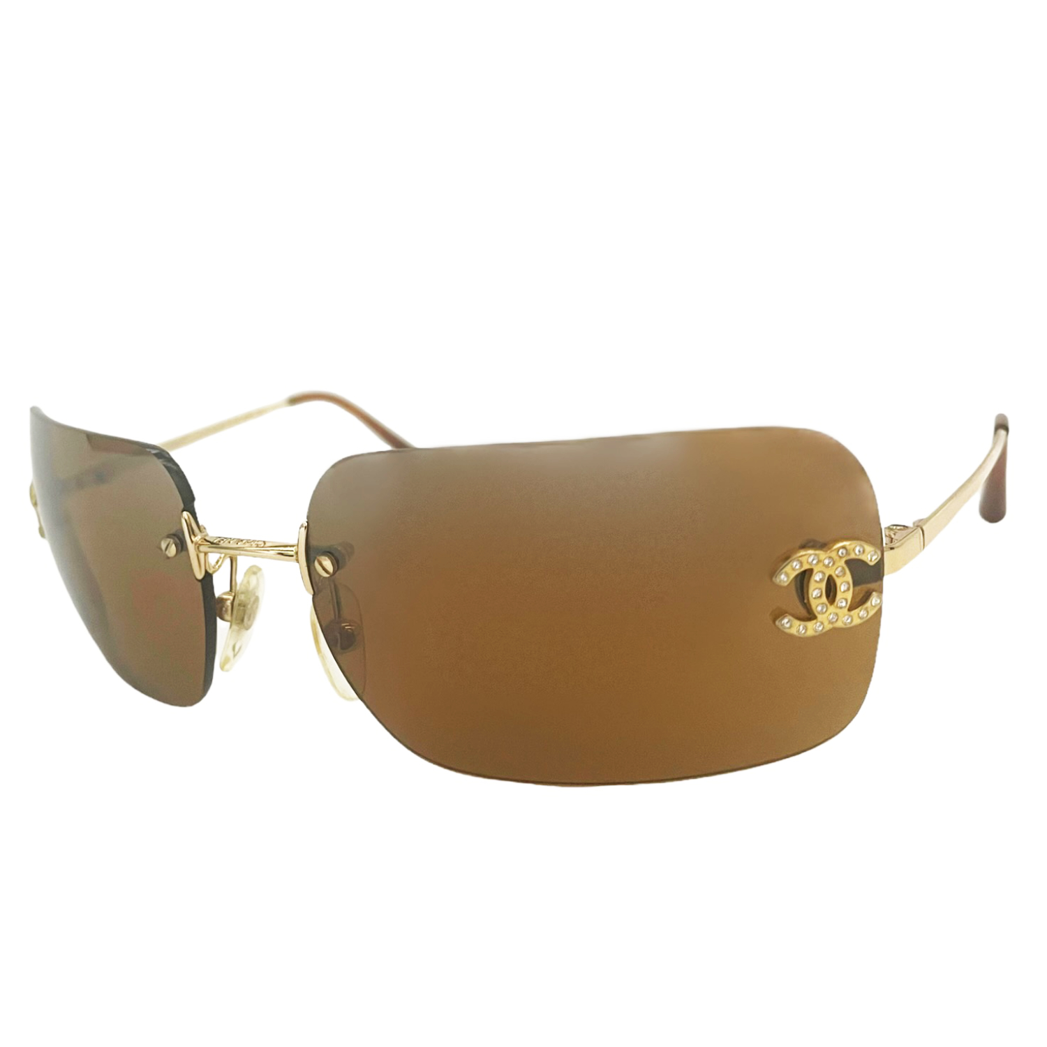 Chanel Diamante Rimless Sunglasses in Brown / Gold