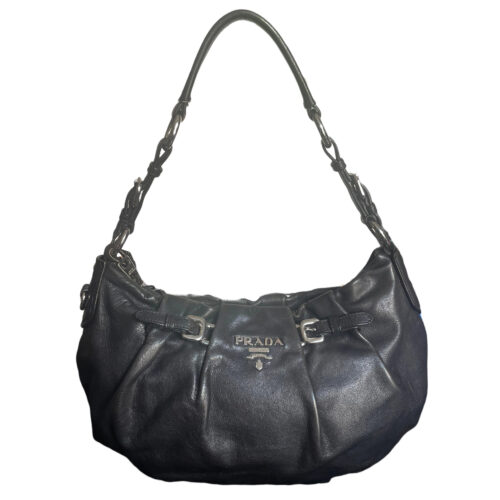 Vintage Prada Leather Slouchy Shoulder Bag in Black / Silver | NITRYL