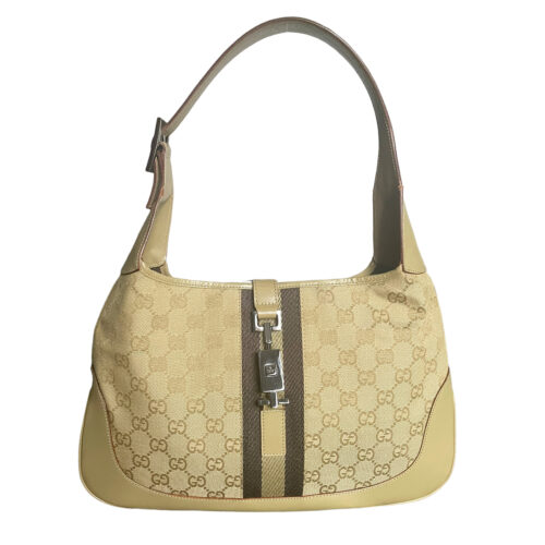 Vintage Gucci Monogram Jackie Shoulder Bag in Beige / Olive | NITRYL
