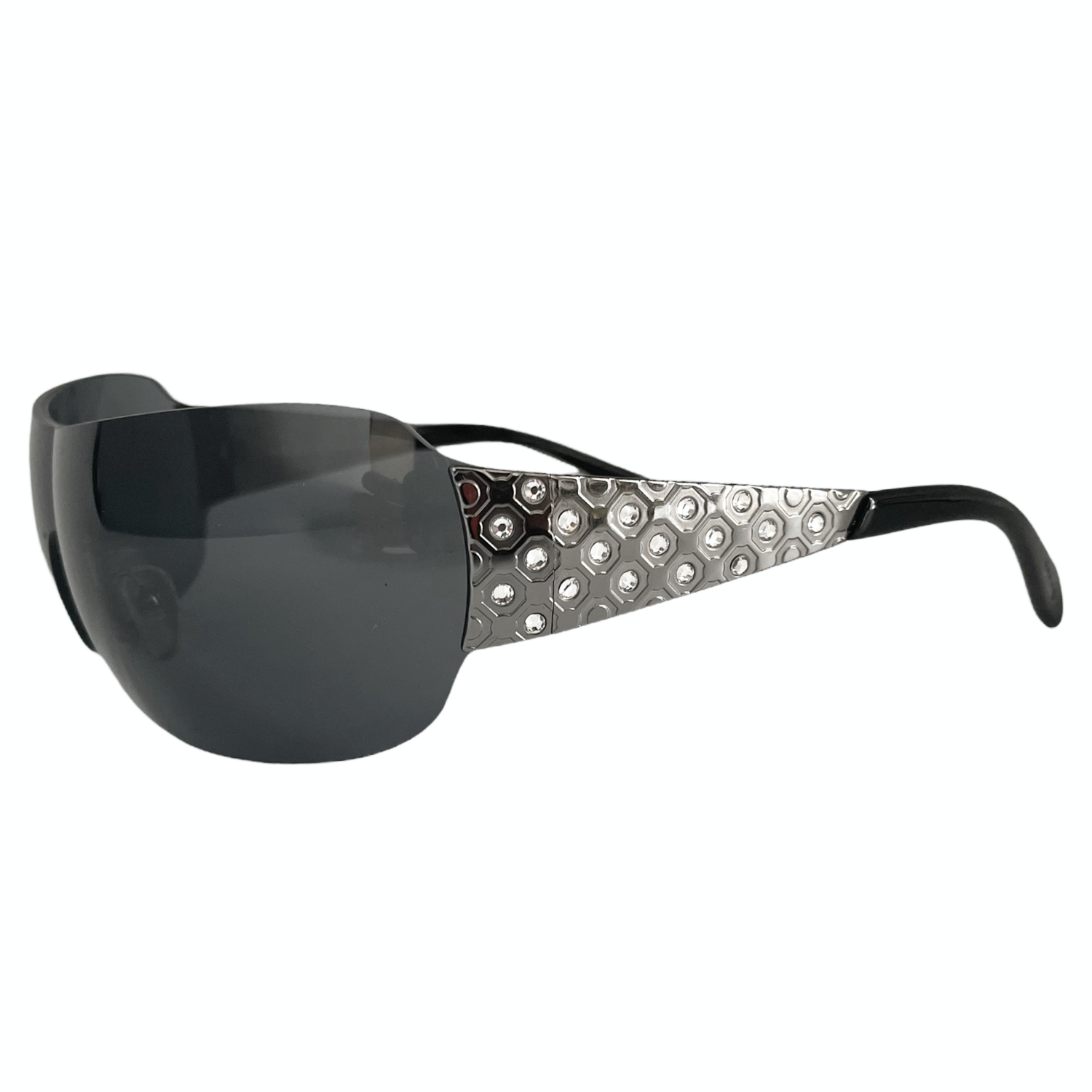 master's degree origin unused Prada Diamante Crystal Rimless Shield Sunglasses in Black / Silver – Nitryl