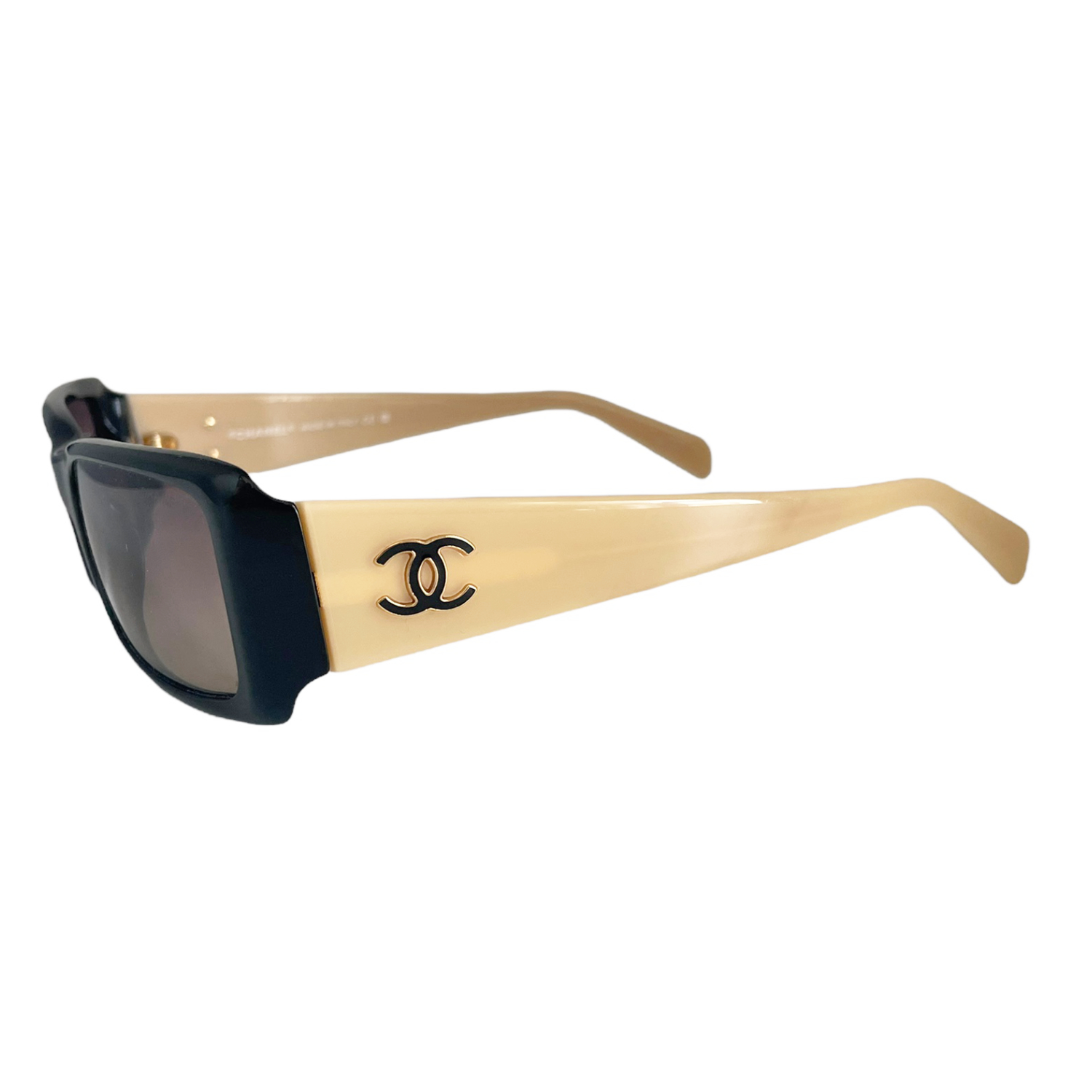 Chanel Chunky Logo Sunglasses in Beige / Black
