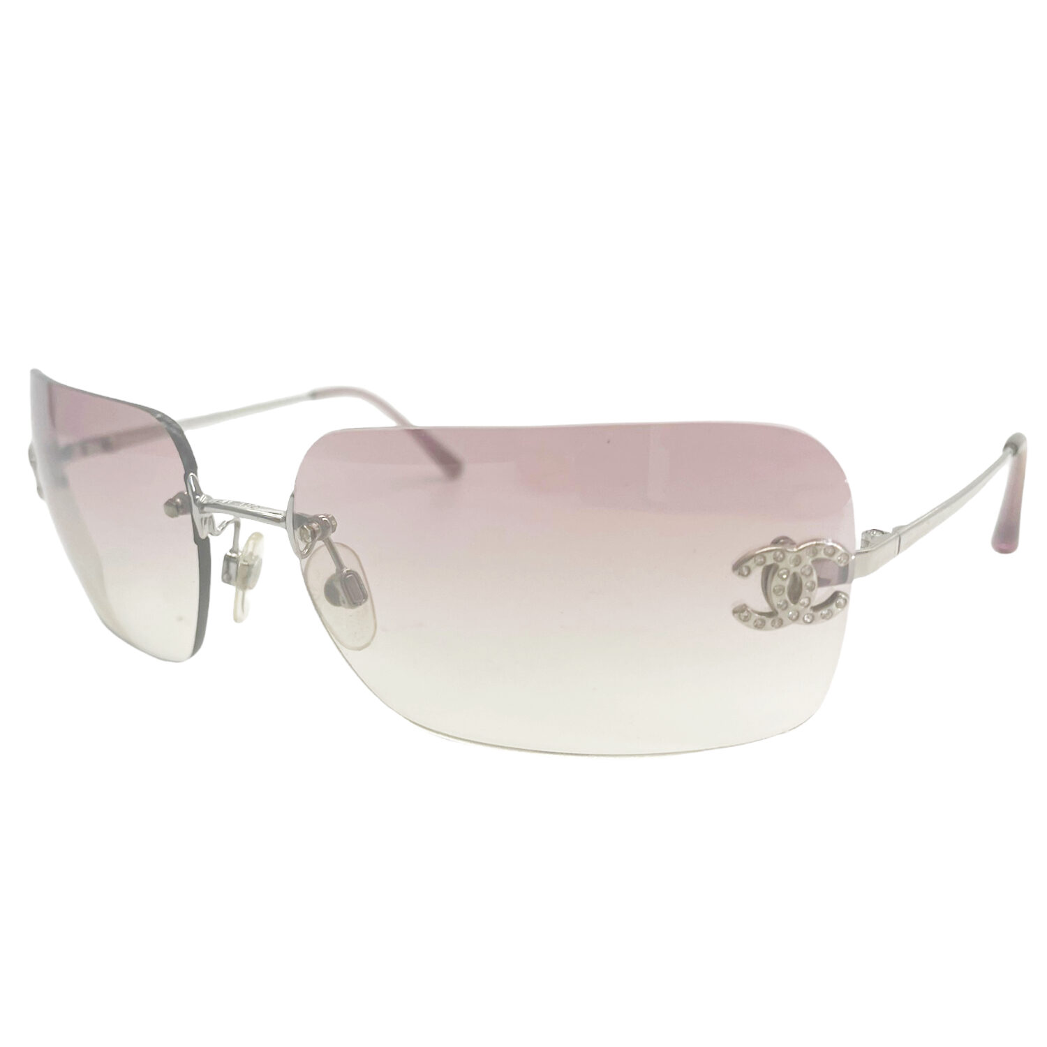 Vintage Chanel Diamante Rimless Ombre Sunglasses in Baby Pink | NITRYL