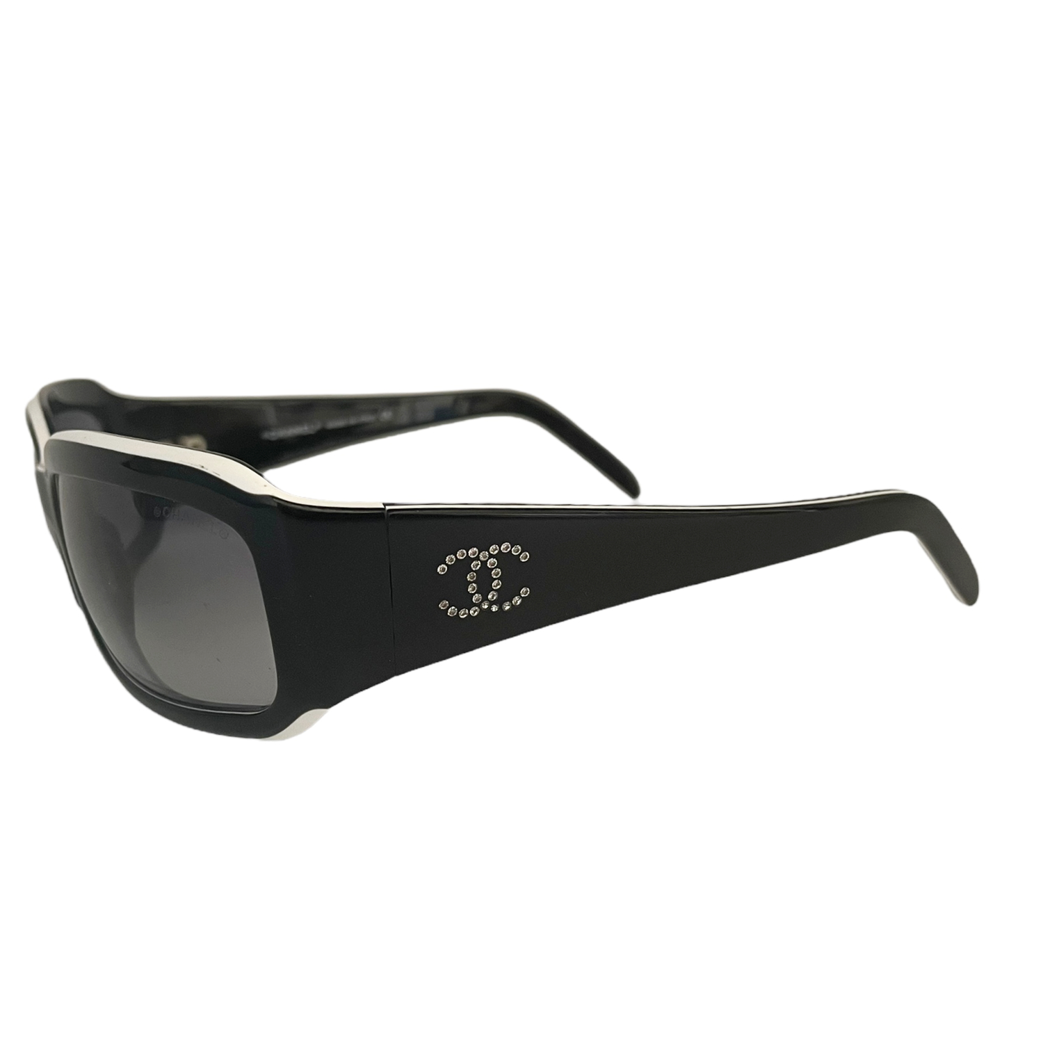 Chanel Diamante Chunky Sunglasses in Black / White Nitryl