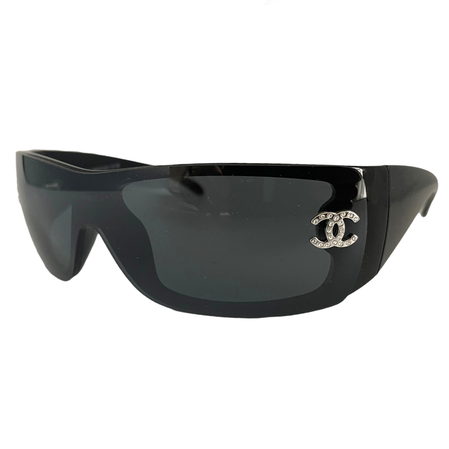Chanel Diamante Chunky Shield Sunglasses in Black / Silver – Nitryl